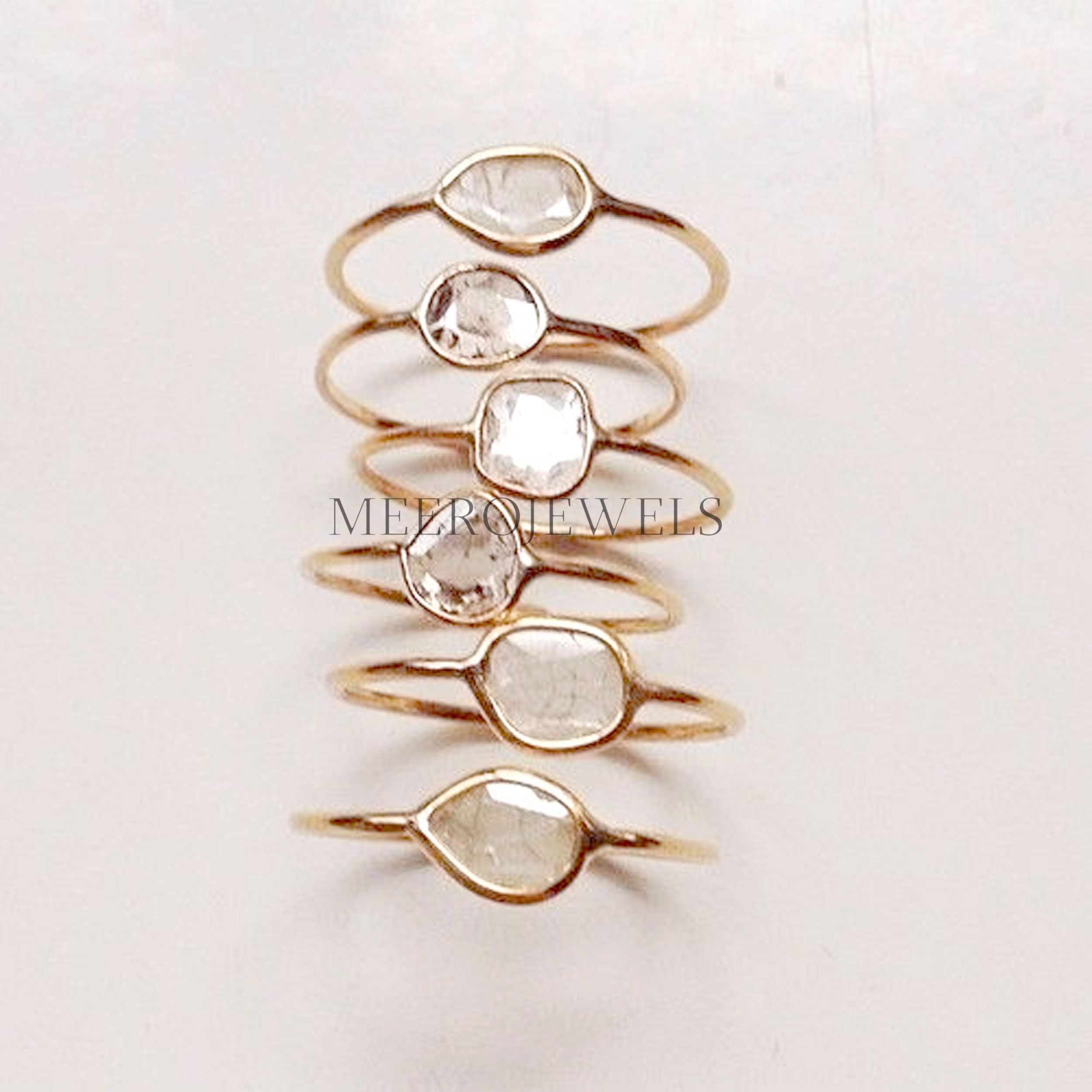 Slice Rings 1 Pcs Minimalist Slice Ring, Natural Rose Cut Polki Diamond Ring,925 ...