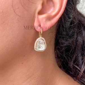 Royal Slice Polki Diamond and Natural Pave Diamond Earrings  925 Sterling Silver Polki Rose Cut Diamond Earrings  Anniversary Gift For Her