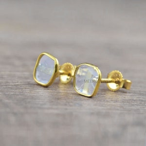Gorgeous Diamond Slice Stud Earrings: Handmade Sterling Silver Studs With Genuine Uncut Polki Diamond Beauty Wedding anniversary gift