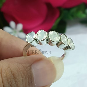 Dainty Diamond Ring Natural Rose Cut Polki Diamond Ring 925 Sterling Silver Statement Polki Ring Diamond Wedding Anniversary Gift