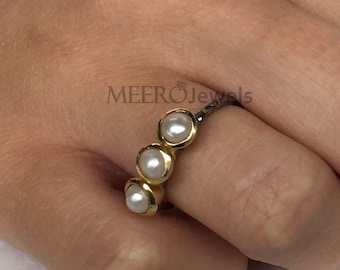Natural freshwater Pearl ring, 925 sterling silver stackable ring, minimalist Pearl ring, 925 sterling silver, Wedding Anniversary gift
