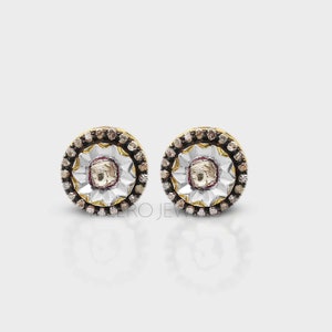 Tiny Diamond Studs Natural Polki Diamond Studs Earrings Victorian Sterling Silver Earrings Genuine Diamond Slice Polki Stud Anniversary Gift