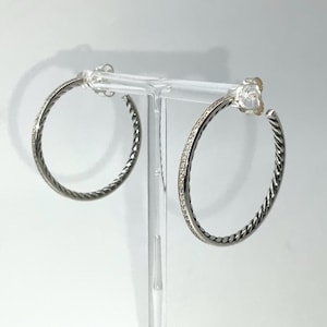 David Yurman 925 sterlingzilver effen diamanten hoepels medium 38 mm