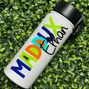 Gepersonaliseerde kinderwaterfles voor school, beker met naam erop, kinderwaterfles