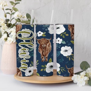 Blue highland cow tumbler, personalized cow tumbler, western cow tumbler, blue