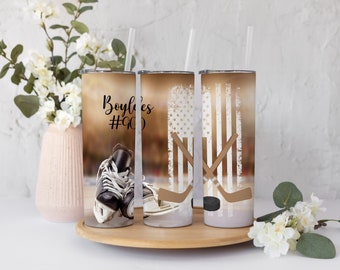 Personalized hockey tumbler, hockey tumbler, Customized hockey tumbler, Hockey themed tumbler, hockey tumbler with name and number