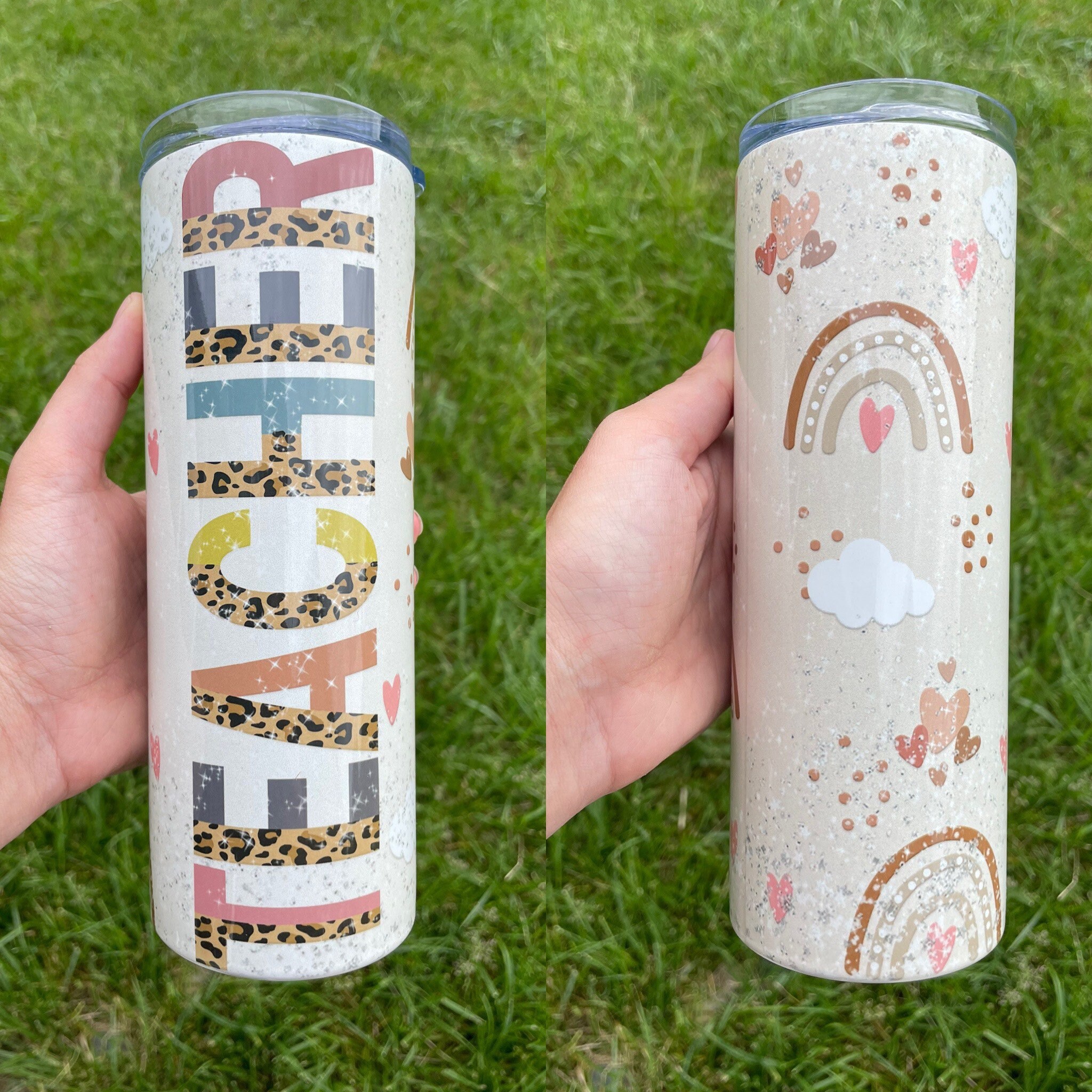 Teacher Rainbow Tumbler, cheetah gift, teacher appreciation gift, end of the year teacher tumbler