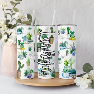 Personalized succulent tumbler, gift for her, Nature-themed tumbler, Custom drinkware,