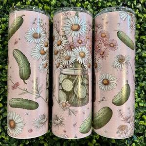 Pickle Lover Floral Tumbler - Funny Pickle-Themed Drink Cup, Hot & Cold,
