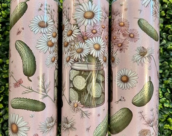 Pickle Lover Floral Tumbler - Funny Pickle-Themed Drink Cup, Hot & Cold,