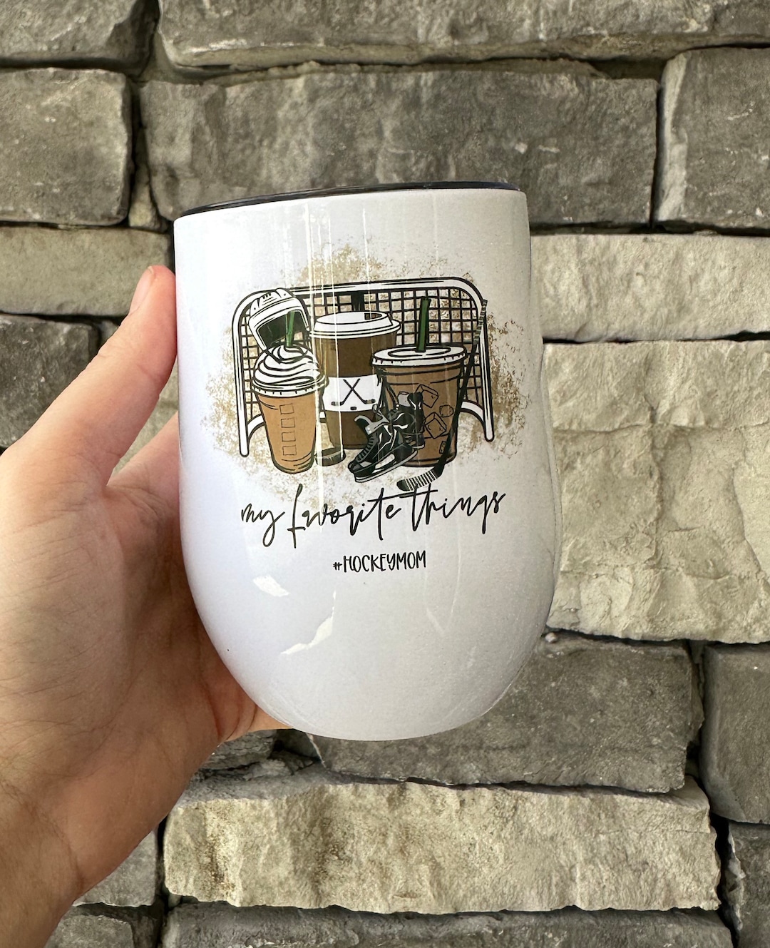 My Favorite Things Hockey Wine Glass, Hockey Mom, Hockey Team Mom