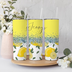 Lemon Tumbler, summer tumbler with lid, bright colored, fruit tumbler