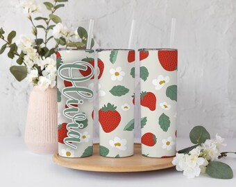 Blumen Erdbeer Becher. personalisierte Erdbeertasse, Sommerbecher