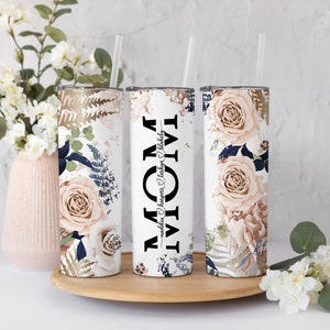 Mom blush floral Name Tumbler, personalized mom tumbler, mothers day gift, boho floral tumbler, mom with kids names tumbler