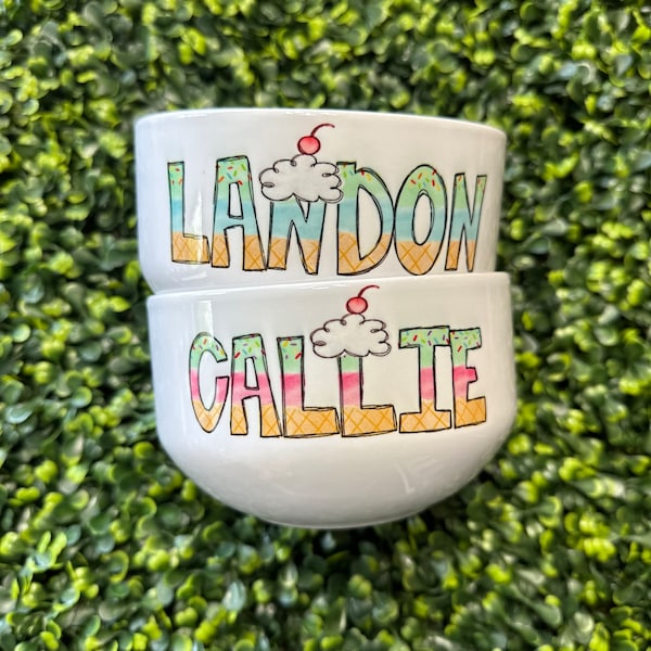 Ice Cream Bowl - Personalized Dessert Dish, Customizable Name, Ideal Gift for Ice Cream Lovers & Parties
