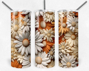 Magnífico diseño de flores en 3D en un vaso de acero inoxidable bohemio.