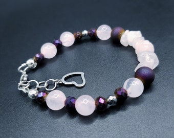 Rose Quartz Bracelet with Purple Electroplated Agate and Quartz