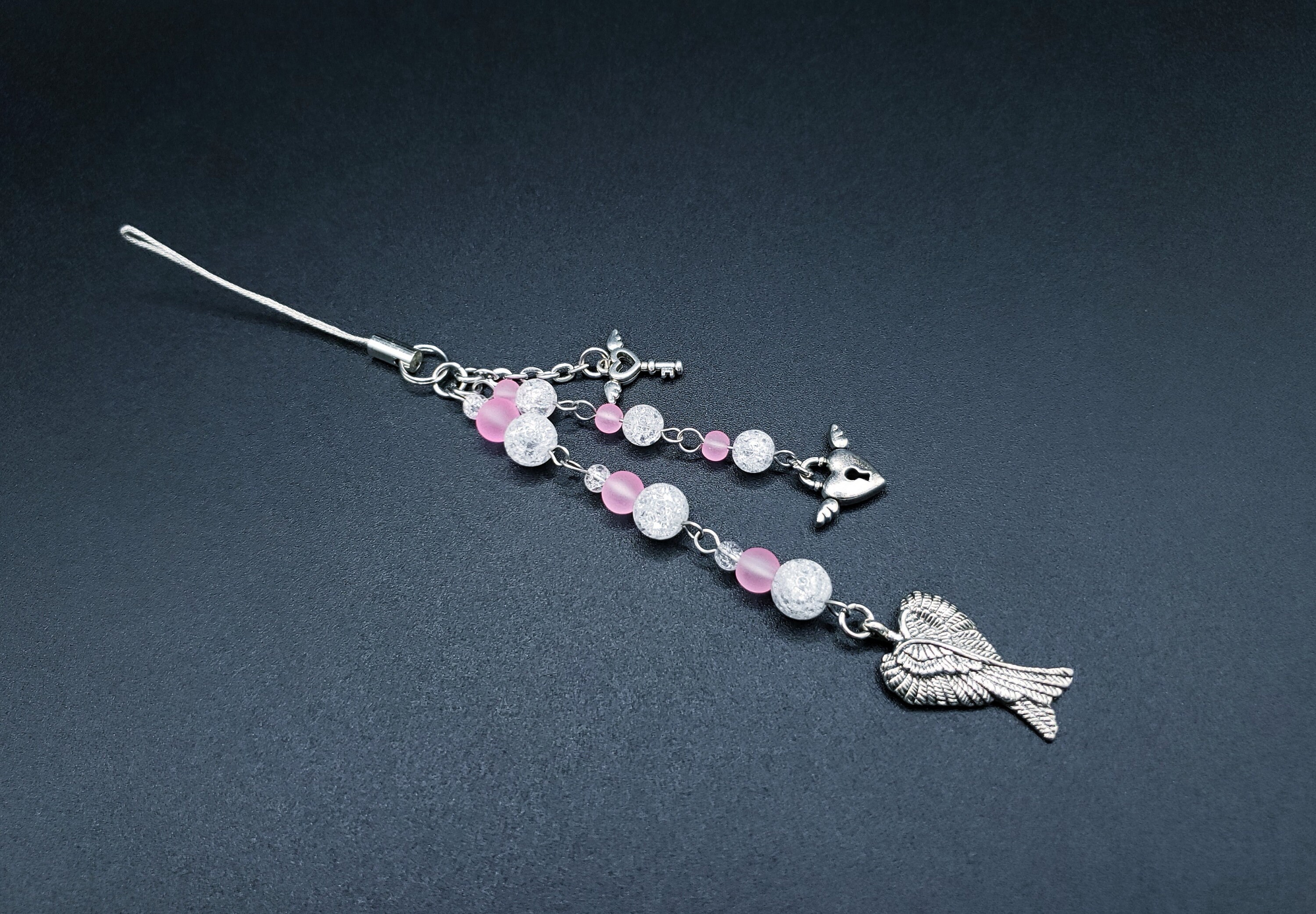 Angelic Locks Angelic Lock and Key Phone Charm With Crackle Quartz and Hot Pink Beads ...