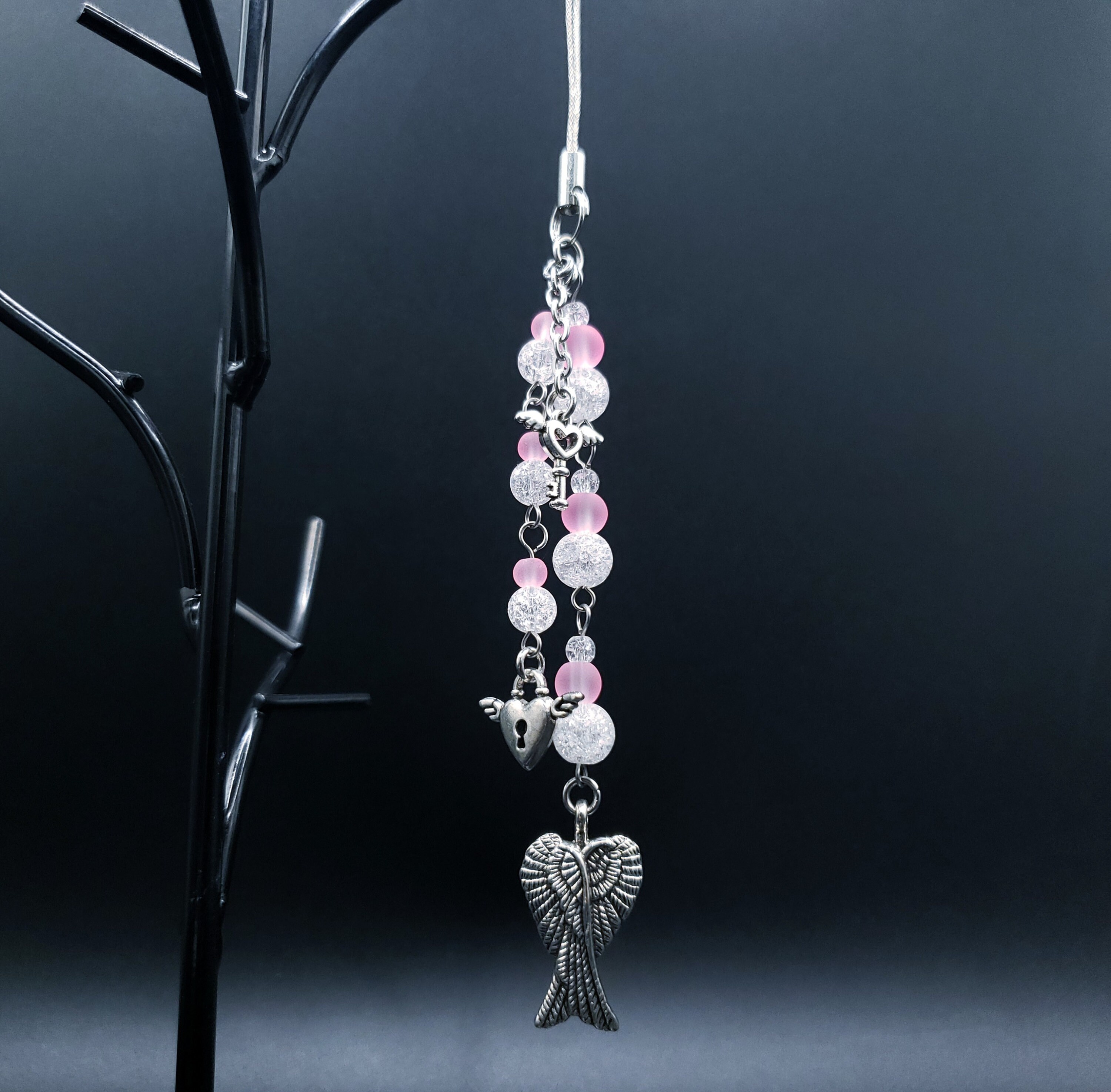 Angelic Locks Angelic Lock and Key Phone Charm With Crackle Quartz and Hot Pink Beads ...