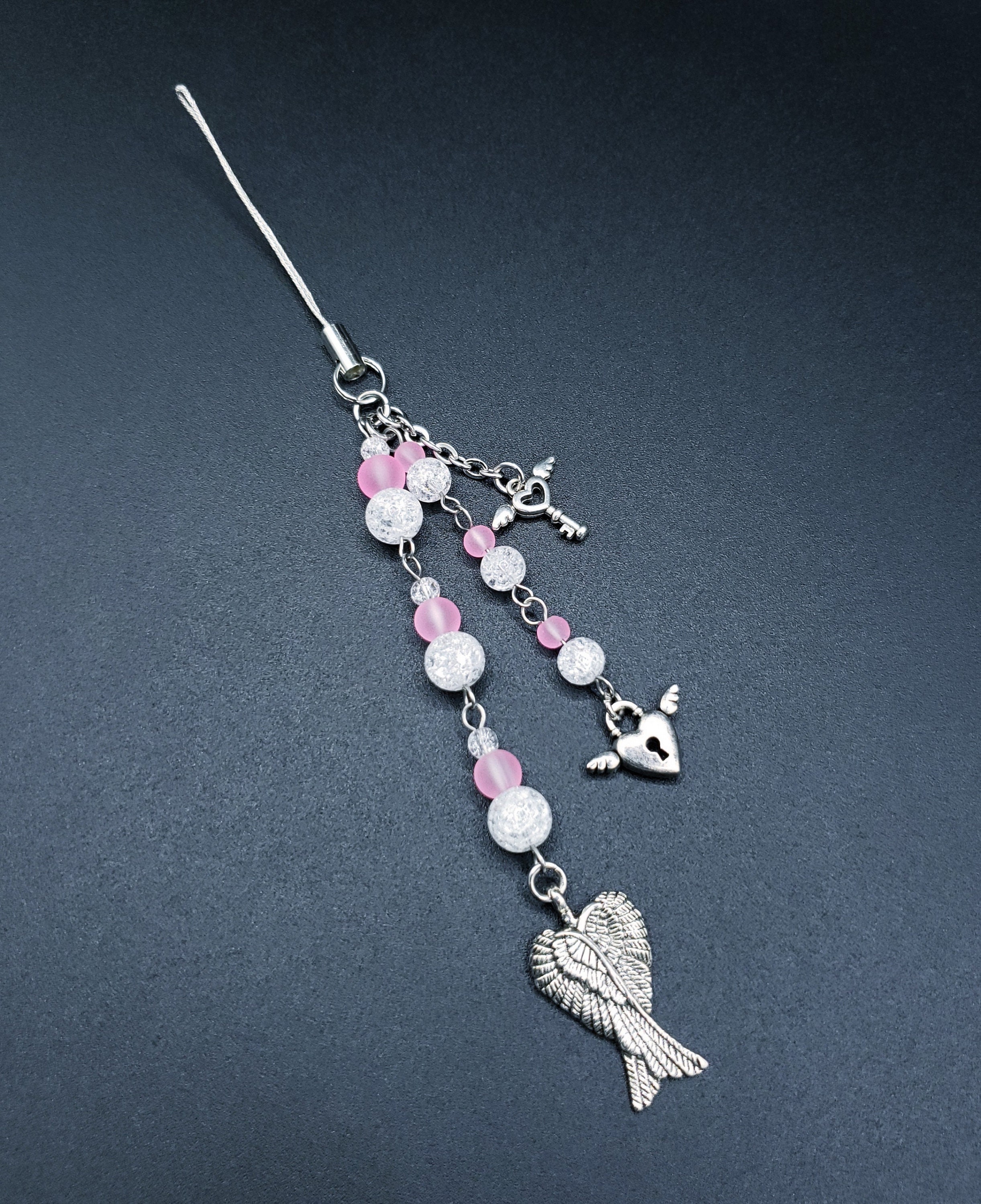 Angelic Locks Angelic Lock and Key Phone Charm With Crackle Quartz and Hot Pink Beads ...