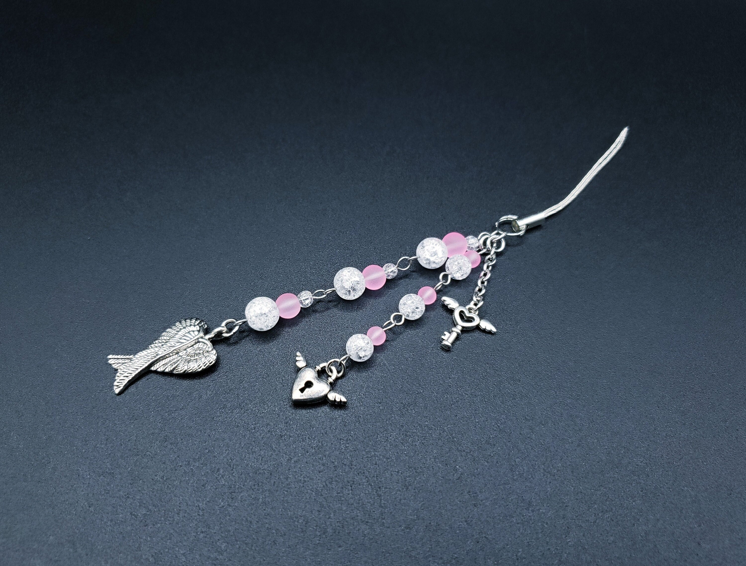 Angelic Locks Angelic Lock and Key Phone Charm With Crackle Quartz and Hot Pink Beads ...