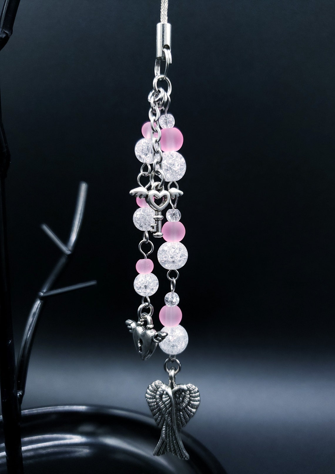 Angelic Locks Angelic Lock and Key Phone Charm With Crackle Quartz and Hot Pink Beads ...
