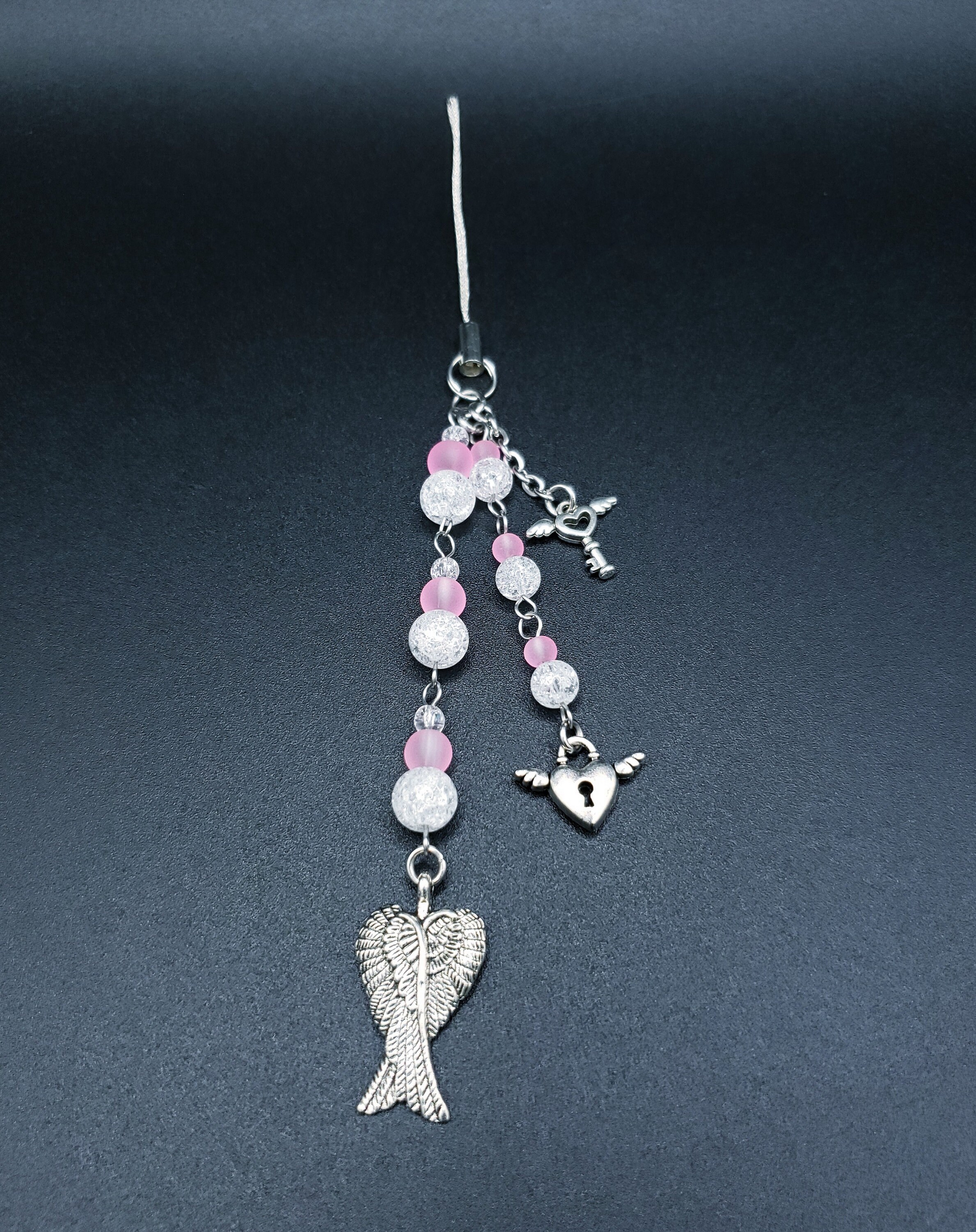 Angelic Locks Angelic Lock and Key Phone Charm With Crackle Quartz and Hot Pink Beads ...