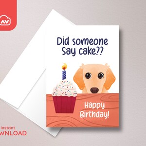 Printable Birthday Card | Digital Download Birthday Card | Printable Dog Birthday Card | Cupcake Birthday Card | Printable Envelope