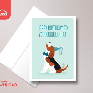 Carte de voeux imprimable d'anniversaire de chien | Téléchargement numérique | Carte de vœux vierge 5 x 7 | Carte d'anniversaire drôle de chien | Enveloppe imprimable