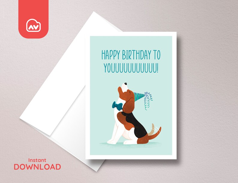 Printable Dog Birthday Greeting Card | Digital Download | 5 X 7 Blank ...