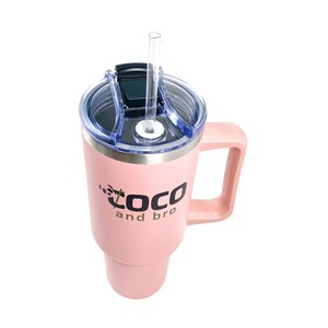 Candy Floss Pink Insulated Tumbler Travel Mug with Lid and Handle | Stainless Steel Coffee Cup Gift for Her or Him