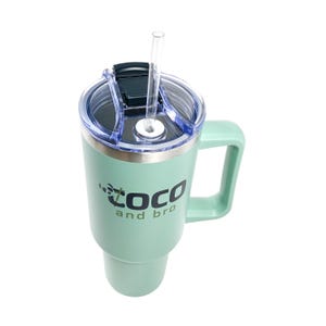 Emerald Green Insulated Tumbler Travel Mug with Lid and Handle | Stainless Steel Coffee Cup Gift for Her or Him