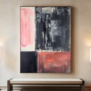 Pink Gray Abstract Wall Art, Modern Color Block Canvas Painting, Textured Acrylic Artwork, Minimalist Living Room Bedroom Office Decor
