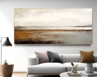 Minimal Beige Landscape Canvas Wall Art, Luxury Light Brown Room Painting On Canvas, Original Scandinavian Room Art, AN2062