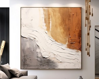 Large Grey & Brown Canvas Wall Decor, Minimalist Heavy Textured Artwork Brown Beige Grey, Contemporary Art For Living Room Home Deco AN2054