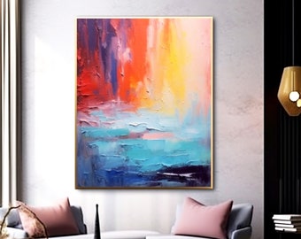 Extra Large Vertical Colorful Canvas Wall Decoration, Oversize Modern Contemporary Oil Painting On Canvas, Fancy Spiritual Room Artwork