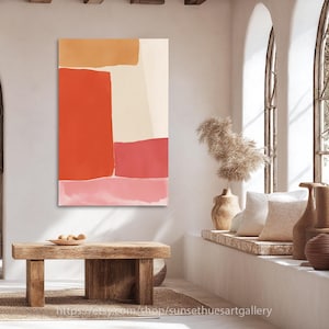 Terracotta Abstract Painting,Orange Pink Wall Art,Modern Color Block Canvas, Large Minimalist Home Decor,Warm Tone Statement Piece SPRCJKJ19