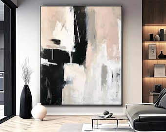 Modern Oversized Black & Beige Walls, Unique Contemporary Dark Beige Artwork On Canvas, Urban Edge Decor, 3D Personalized Gifts For Hotels