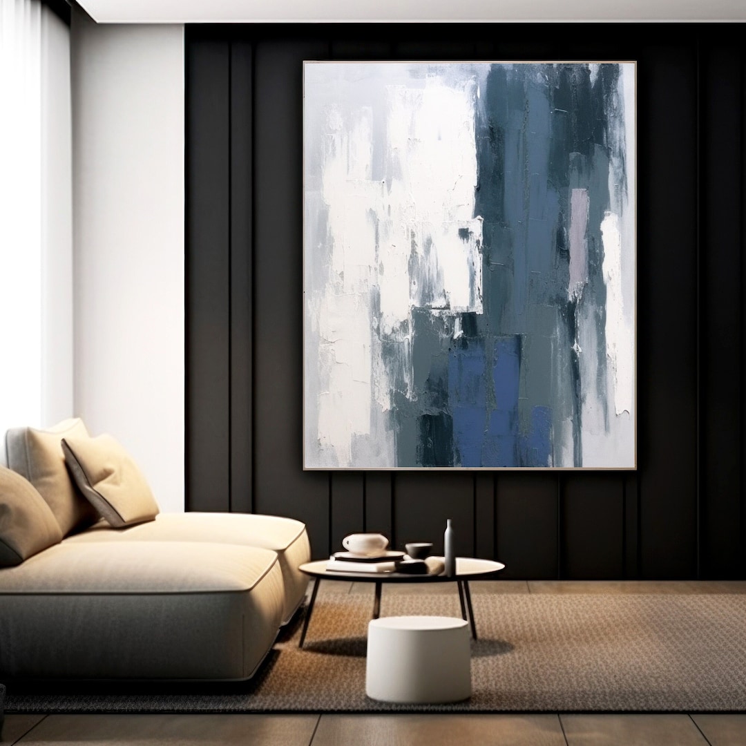 Extra Large Vertical Abstract Painting on Canvas, Modern Minimalist