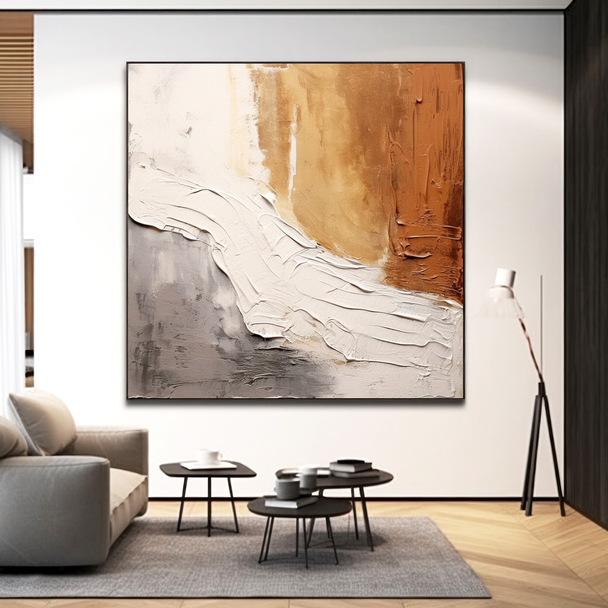 Large Grey & Brown Canvas Wall Decor, Minimalist Heavy Textured Artwork Brown Beige Grey ...