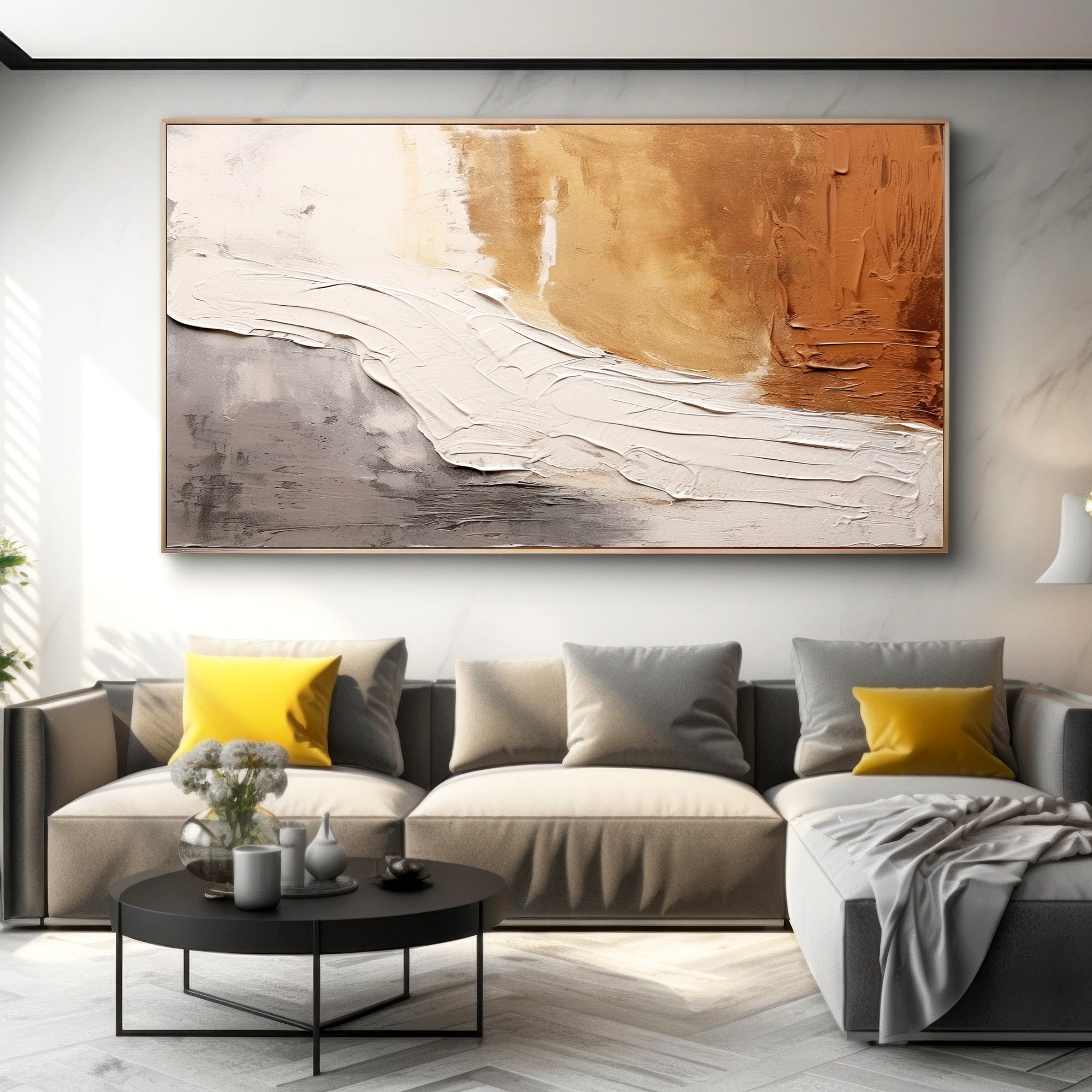 Large Grey & Brown Canvas Wall Decor, Minimalist Heavy Textured Artwork ...