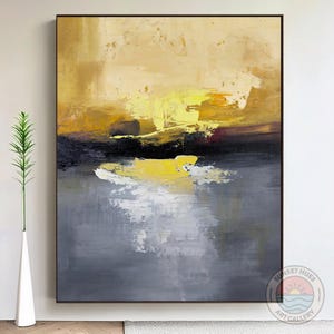 Yellow and Gray Abstract Wall Art, Modern Horizon Painting, Original Acrylic Canvas,Contemporary Landscape,Office Decor,Living Room Wall Art