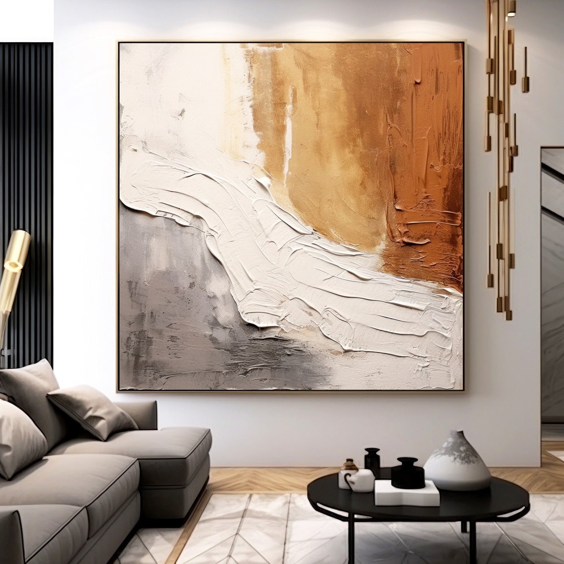 Large Grey & Brown Canvas Wall Decor, Minimalist Heavy Textured Artwork ...