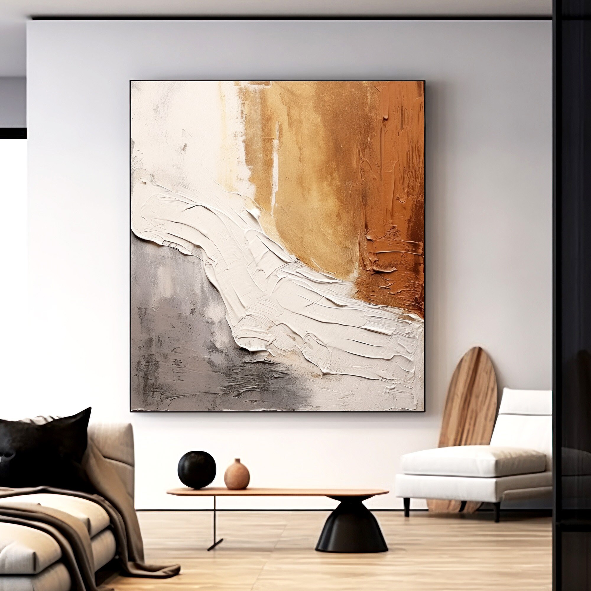 Large Grey & Brown Canvas Wall Decor, Minimalist Heavy Textured Artwork ...