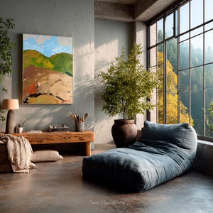 Terrakotta Moderne Landschaftsmalerei Original Strukturierte Leinwand Kunst Handgemalte Bergtal Szene für Wohnzimmer Große Wandkunst