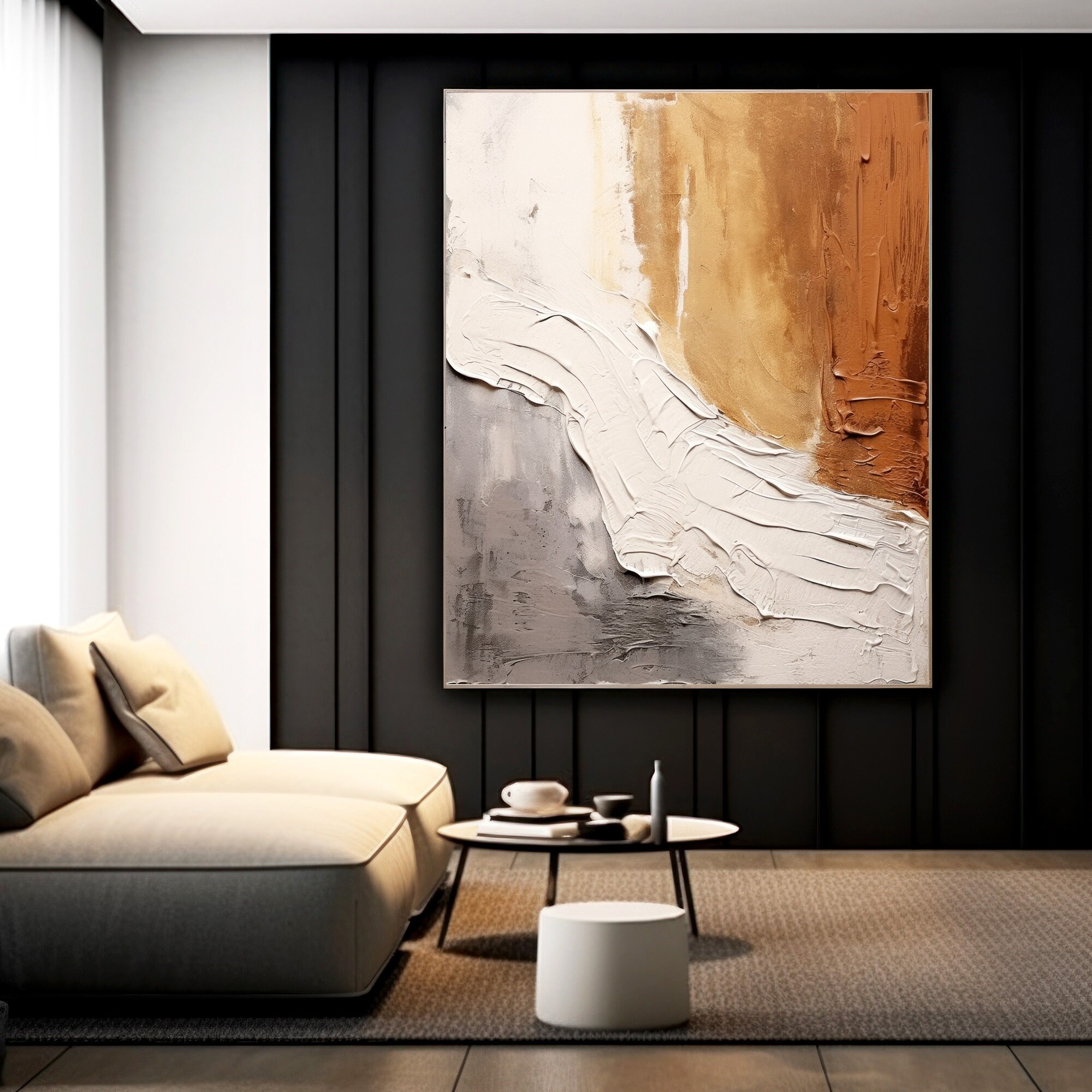 Large Grey & Brown Canvas Wall Decor, Minimalist Heavy Textured Artwork ...