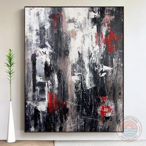 Black White Red Abstract Painting, Modern Textured Canvas Painting, Bold Contemporary Artwork, Original Acrylic Art, Statement Piece Decor
