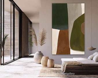 Olive Sage Pine Green Vertical Abstract Painting Warm
