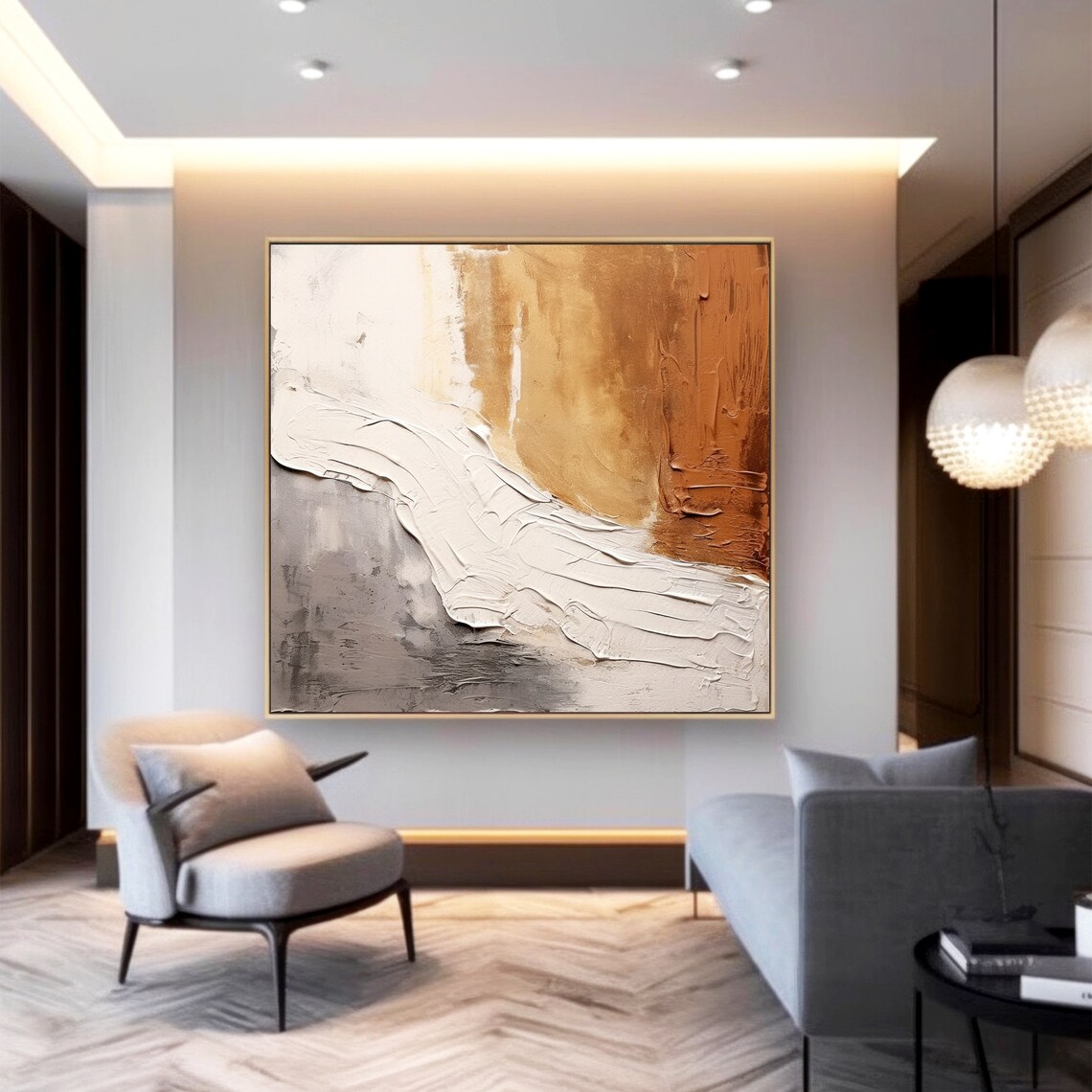 Large Grey & Brown Canvas Wall Decor, Minimalist Heavy Textured Artwork ...
