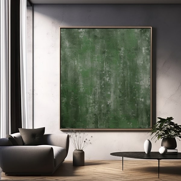 Extra Large Minimalist Painting On Canvas, Fancy Minimal Green Abstract Wall Art For Home Decor, Hand-Painted Canvas Art Gifts